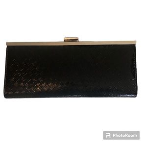 Style & Co Black clutch bag 10.5”wide x 4.5”high w/sliver up left snap closure